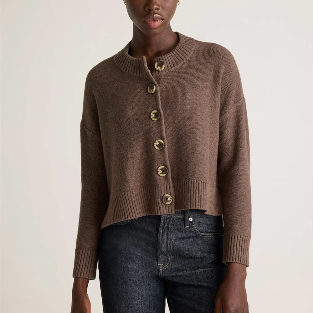Quince 100% Organic Cotton Cropped Cardigan | Heather Brown | M